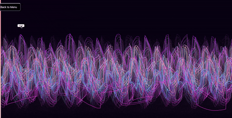 A radial equalizer with pulsing color shifts tied to treble levels.