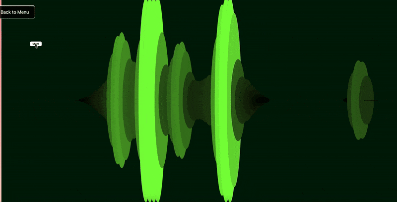 Pixelated waveforms shifting in response to drum beats.