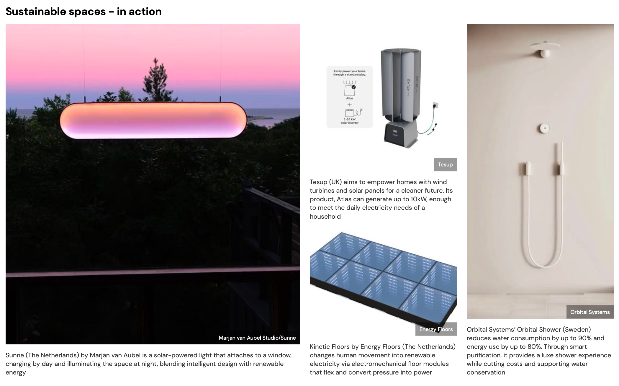 Solarpunk Futures HMI in action: sustainable spaces examples such as solar-powered lighting, modular energy devices and water-efficient designs